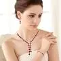 FANZE Womens Prong All Teardrop Cubic Zirconia Gorgeous Wedding Bridal Y-Necklace Dangle Earrings Jewelry Set