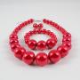 Shineland Simple Large Big Simulated Pearl Statement Necklace Bracelet and Earrings Jewelry Set (Red)