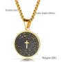 Round Cross Scripture Stainless Steel Pendant Necklace Metal Necklace for Men and Women
