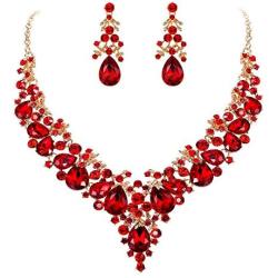 EVER FAITH Womens Crystal Elegant Bridal Floral Cluster Teardrop Statement Necklace Earrings Set