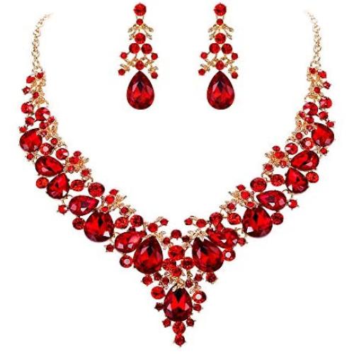 EVER FAITH Womens Crystal Elegant Bridal Floral Cluster Teardrop Statement Necklace Earrings Set