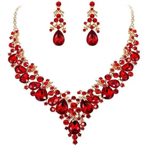 EVER FAITH Womens Crystal Elegant Bridal Floral Cluster Teardrop Statement Necklace Earrings Set EVER FAITH Womens Crystal Elegant Bridal Floral Cluster Teardrop Statement Necklace Earrings Set