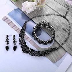 Fiasaso Wedding Crystal Jewelry Set for Women Bridal Rhinestone Necklace Earrings Bracelet Wedding Bridesmaid Jewelry