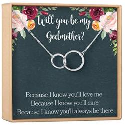 Dear Ava Godmother Necklace: Godmother Gift, Godmother Proposal, Fairy Godmother, 2 Asymmetrical Circles (Silver-Plated-Brass, NA)