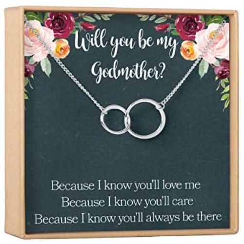 Dear Ava Godmother Necklace: Godmother Gift, Godmother Proposal, Fairy Godmother, 2 Asymmetrical Circles (Silver-Plated-Brass, NA)