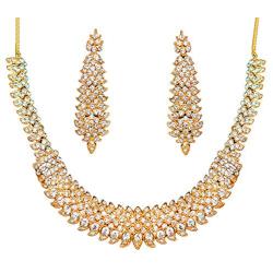 Touchstone Indian Bollywood Intricately Crafted Diamond Look Rhinestone Crystal Colorful Wedding Designer Jewelry Necklace Set in Gold and Silver Tone for Women.