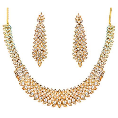 Touchstone Indian Bollywood Intricately Crafted Diamond Look Rhinestone Crystal Colorful Wedding Designer Jewelry Necklace Set in Gold and Silver Tone for Women.