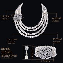 BABEYOND 1920s Gatsby Pearl Necklace Vintage Bridal Pearl Necklace Earrings Jewelry Set Multilayer Imitation Pearl Necklace with Brooch