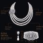 BABEYOND 1920s Gatsby Pearl Necklace Vintage Bridal Pearl Necklace Earrings Jewelry Set Multilayer Imitation Pearl Necklace with Brooch