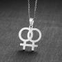 Ropman 2 Pcs Gay & Lesbian Rainbow LGBT Pride Women Gold & Silver, Rose Gold Stainless Steel Pendant Necklace for Couples,