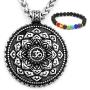 GUNGNEER Ohm Mandala Necklace Lotus Pendant Stainless Steel Meditation Strength Amulet Om Jewelry Gift Men Women
