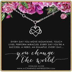 A Charmed Impression Everyday You Change The World • 925 Sterling Silver • Heart with Infinity Symbol Bracelet • Infinite Love Gratitude Appreciation • Motivational Inspirational Jewelry