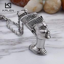 Davitu Ethnic Ancient Egypt Queen Nefertiti Pendant Neklace for Men Stainless Steel Egyptian Women with Hat Necklace Jewelry - (Metal Color: KP56529-BD, Length: 60cm 23.6 inches)
