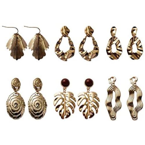 6 Pairs Assorted Dangling Gold metal Earrings Jewelry Best Gift for Women and Girls(Factory direct sales)