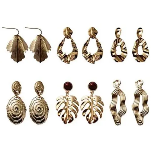 6 Pairs Assorted Dangling Gold metal Earrings Jewelry Best Gift for Women and Girls(Factory direct sales)