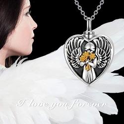 ROMANTIC WORK Angel Cremation Mother Daughter Urn Necklace for Ashes Sterling Silver Keepsake Pendant Memory Jewelry Gift for Women