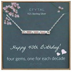 EFYTAL 40th Birthday Gifts for Women, 925 Sterling Silver Four CZ Bar Necklace For Her, 4 Decade Jewelry 40 Years Old