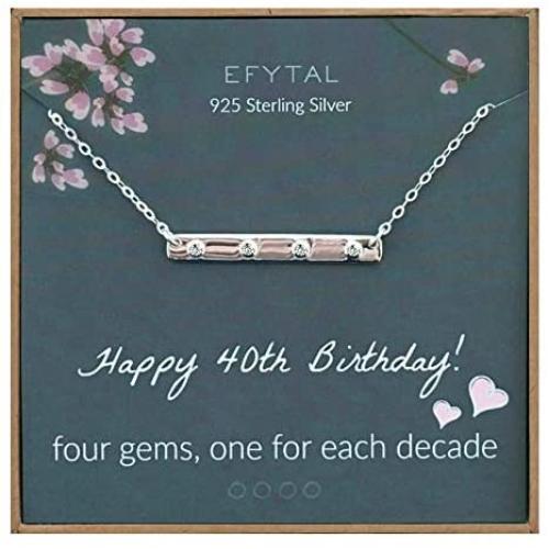 EFYTAL 40th Birthday Gifts for Women, 925 Sterling Silver Four CZ Bar Necklace For Her, 4 Decade Jewelry 40 Years Old