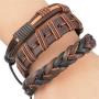 MJartoria Leather Bracelets for Men, Mens Womens Unisex Faux Leather Bracelets Adjustable Braided Multi Cool Wrap Wristbands Cuff Set