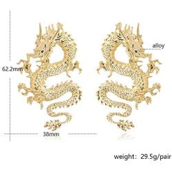 Vintage Chinese Style Dragon Stud Earrings Trendy Punk Animal Totem Earrings 2020 Unique Chic Metal Dragon Statement Earrings Dainty Gold Plated Earring for Women Girls Jewelry
