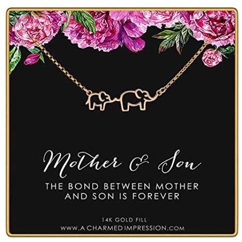 A Charmed Impression Mother and Son Necklace • Gift for Mom from Son • The Bond Between Mother & Son is Forever • Mother and Child Elephant Jewelry • 14k Gold Filled Necklace