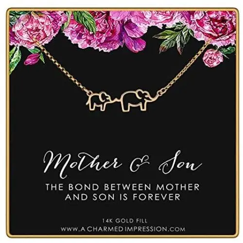 A Charmed Impression Mother and Son Necklace • Gift for Mom from Son • The Bond Between Mother & Son is Forever • Mother and Child Elephant Jewelry • 14k Gold Filled Necklace A Charmed Impression Mother and Son Necklace • Gift for Mom from Son • The Bond Between Mother & Son is Forever • Mother and Child Elephant Jewelry • 14k Gold Filled Necklace