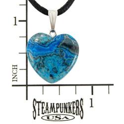 Steampunkers USA Big Heart Collection - 20mm Classic Blue Crazy Lace Agate Black - 20-22 inch Black Cord – Crystal Gemstone Carved Necklace Charm Handmade