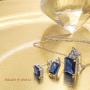 Sterling Silver Simulated Blue and White Sapphire Emerald Cut Pendant Necklace and Stud Earring Jewelry Set
