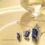 Sterling Silver Simulated Blue and White Sapphire Emerald Cut Pendant Necklace and Stud Earring Jewelry Set Sterling Silver Simulated Blue and White Sapphire Emerald Cut Pendant Necklace and Stud Earring Jewelry Set
