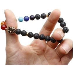 Top Plaza 7 Chakra Stone Bead Bracelet Lava Rock Stone Diffuser Bracelet Reiki Healing Crystals Yoga Meditation Anxiety Stretch Bracelets Owl Gifts for Women Men