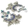 Crunchy Fashion Bollywood Style Traditional Indian Oxidised Silver Jewelry Blue Jhumki Jhumka Earrings for Women/Girls