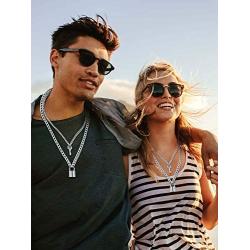 Zhanmai 4 Pieces Valentines Day Fashion Lock Pendant Necklace Punk Chain Choker Long Multilayer Chain Jewelry