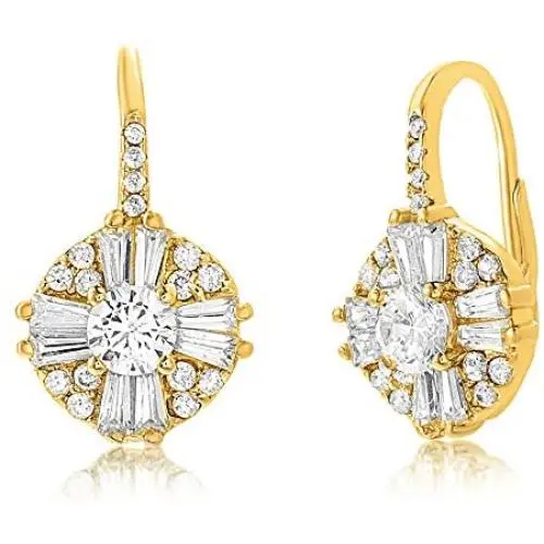 MIA SARINE Sterling Silver Cluster Drop Antique Look Cubic Zirconia Leverback Earrings for Women MIA SARINE Sterling Silver Cluster Drop Antique Look Cubic Zirconia Leverback Earrings for Women