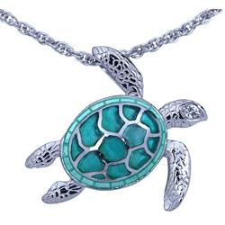Sea Turtle Necklace Crafted in Sterling Silver and Vitreous Enamel with an 18 Inch Chain