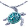 Sea Turtle Necklace Crafted in Sterling Silver and Vitreous Enamel with an 18 Inch Chain