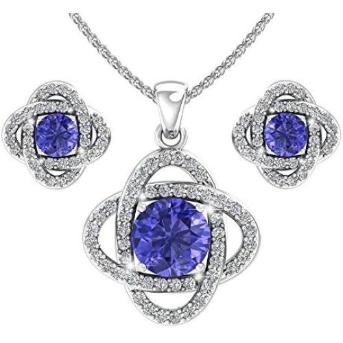 Belinda Jewelz Sterling Silver Knot Birthstone Earrings and Pendant Necklace Set
