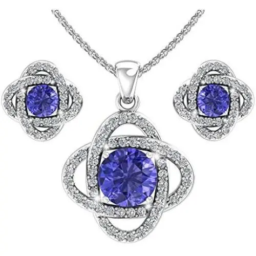 Belinda Jewelz Sterling Silver Knot Birthstone Earrings and Pendant Necklace Set Belinda Jewelz Sterling Silver Knot Birthstone Earrings and Pendant Necklace Set