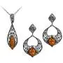 Sterling Silver Amber Filigree Earrings and Pendant Set 18''
