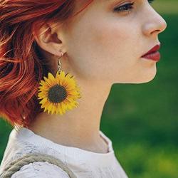 Sunflower Earrings Handmade Wood Stainless Steel Earwires Yellow Daisy Eardrop Dangler You are My Sunshine Jewelry Fashion Birthday Gifts for Women Teen Girls Daughter Mom Best Friend Sister