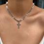 MKEB Girl Vintage Crystal Necklace Link Chain with Cross Pendant Choker Jewelry Accessories(Platinum)