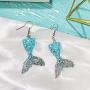 Sequins Mermaid Tail Earrings For Women Fantasy Ocean Princess Earrings Tassel Earrings Creative Ear Hook Translucent Fishtail Pendant Pearl Earrings