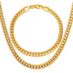 U7 Men Women 18K Gold Plated Necklace with Gift Box 18KGP Stamp Hip Hop Jewelry 4 Colors 6MM-9MM Wide Snake Curb Link Chain,Length 18 Inch-32 Inch,Custom Text Engravable