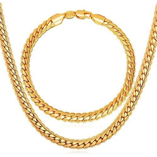 U7 Men Women 18K Gold Plated Necklace with Gift Box 18KGP Stamp Hip Hop Jewelry 4 Colors 6MM-9MM Wide Snake Curb Link Chain,Length 18 Inch-32 Inch,Custom Text Engravable