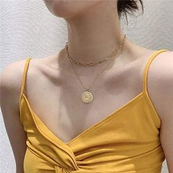 FUTIMELY 18k Gold Queen Coin Necklace for Women,Multilayer Coin Medallion Pendant Necklace Adjustable Layering Paper Clip Choker Necklaces Chain Set for Girls Jewelry