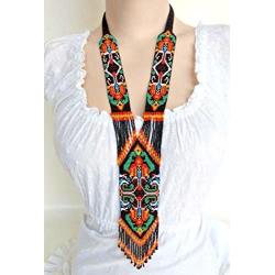 Handmade Long Necklace with Earrings Set Native American Seed beaded Style S58 8