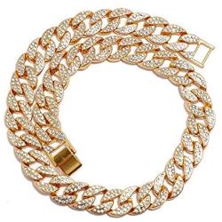 XY Fancy 14MM Men Necklace Bracelet Gold Plated Cuban Link Miami Chain Hip Hop Style Full Diamond-Mounted