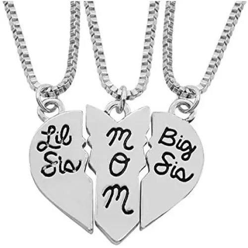 MayLove 3 psc Big Sis Lil Sis Mom Split Broken Heart Necklace Puzzle Family Pendant Chain Jewelry Set MayLove 3 psc Big Sis Lil Sis Mom Split Broken Heart Necklace Puzzle Family Pendant Chain Jewelry Set
