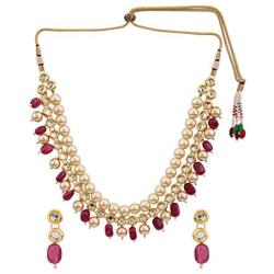 Efulgenz Indian Traditional 14 K Gold Plated Bollywood Faux Kundan Pearl Ruby Beaded Bridal Choker Necklace Earrings Wedding Jewelry Set