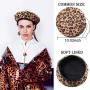 4 Pieces Women Leopard Jewelry Set French Beret Hat Leopard Leather Bracelet Earring Necklace