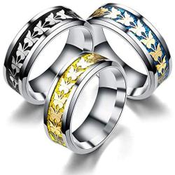JAJAFOOK Women Men Fashion Simple Style Stainless Steel Butterfly Rings Jewelry,Size 6-13